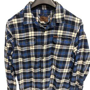 Orvis Flannel Shirt Jacket Mens Large Button Up Plaid Shacket Thick Material